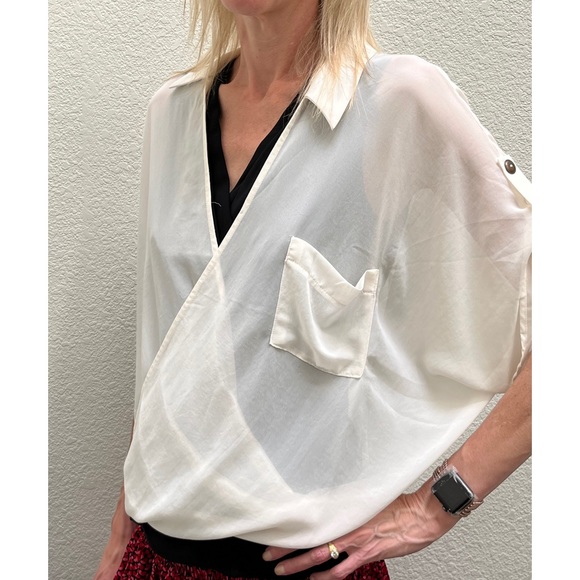 LUSH | | surplice cream Faux Wrap short sleeved Blouse - Picture 4 of 7